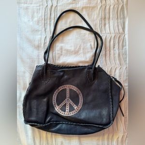 Carla Mancini Leather Peace Sign Shoulder Bag